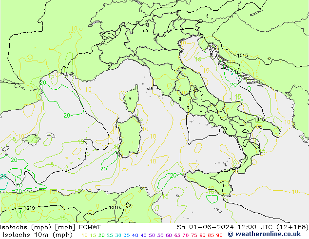 Isotachen (mph) ECMWF za 01.06.2024 12 UTC
