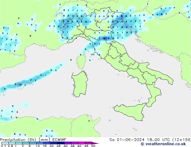 Precipitación (6h) ECMWF sáb 01.06.2024 00 UTC