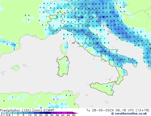 Nied. akkumuliert (12Std) ECMWF Di 28.05.2024 18 UTC