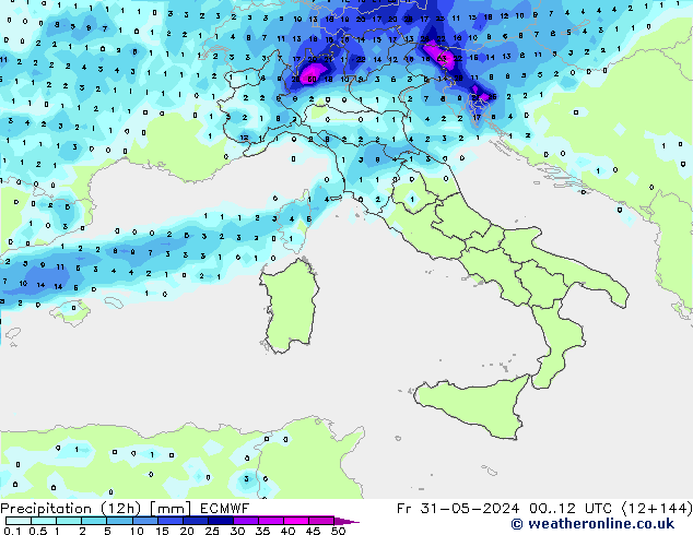 осадки (12h) ECMWF пт 31.05.2024 12 UTC