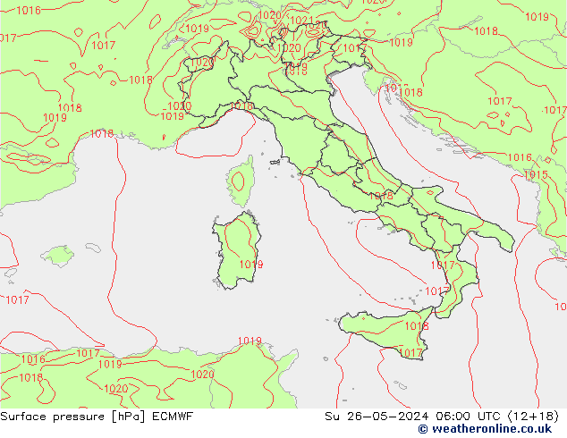 pressão do solo ECMWF Dom 26.05.2024 06 UTC