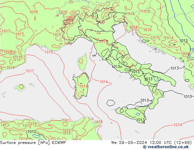 Presión superficial ECMWF mié 29.05.2024 12 UTC