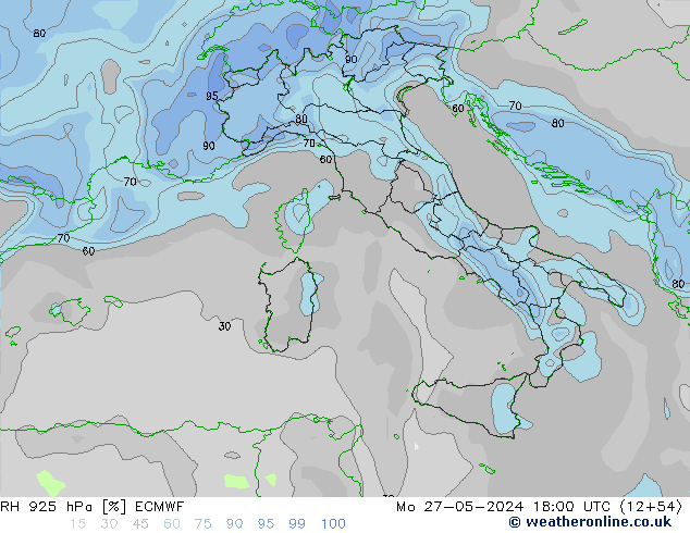 RH 925 hPa ECMWF Mo 27.05.2024 18 UTC