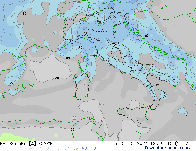 RH 925 гПа ECMWF вт 28.05.2024 12 UTC