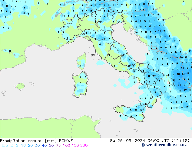 Precipitation accum. ECMWF Su 26.05.2024 06 UTC