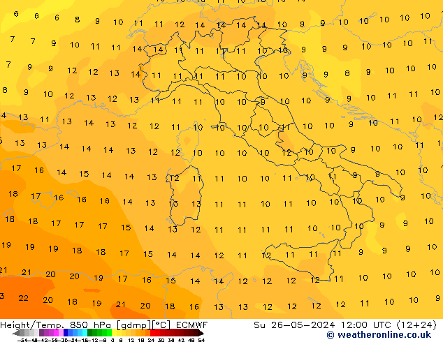 Z500/Rain (+SLP)/Z850 ECMWF dom 26.05.2024 12 UTC