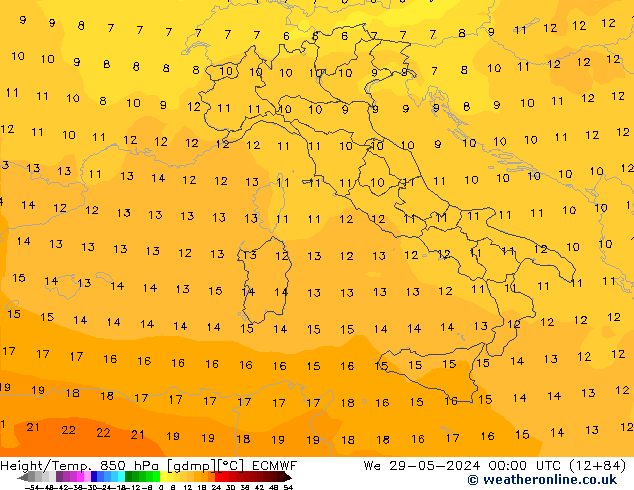 Height/Temp. 850 hPa ECMWF We 29.05.2024 00 UTC