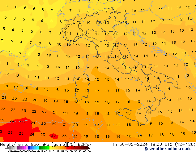 Z500/Rain (+SLP)/Z850 ECMWF gio 30.05.2024 18 UTC