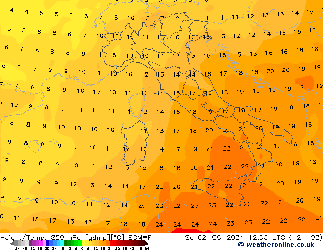 Z500/Rain (+SLP)/Z850 ECMWF Su 02.06.2024 12 UTC