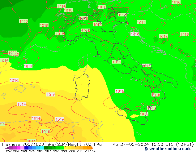 Dikte700-1000 hPa ECMWF ma 27.05.2024 15 UTC