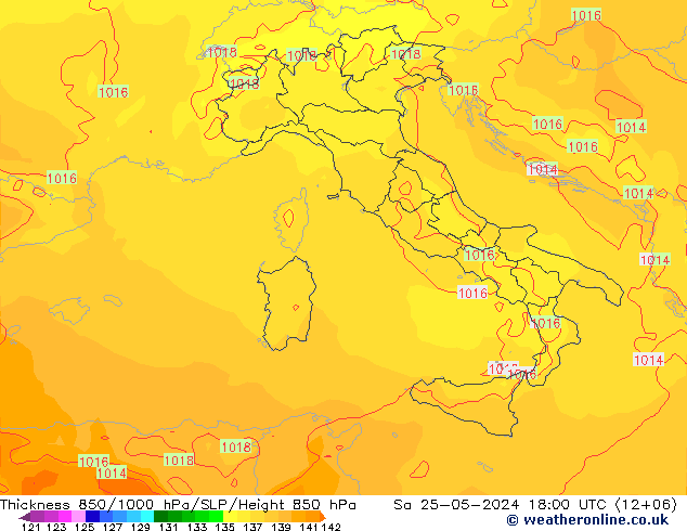 Thck 850-1000 hPa ECMWF so. 25.05.2024 18 UTC