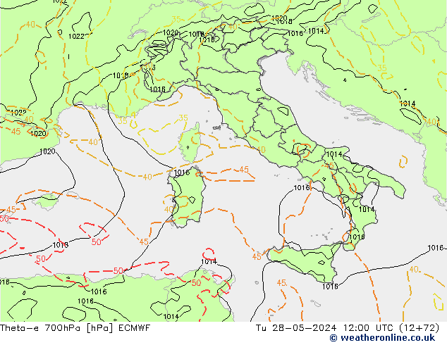 Theta-e 700hPa ECMWF Ter 28.05.2024 12 UTC