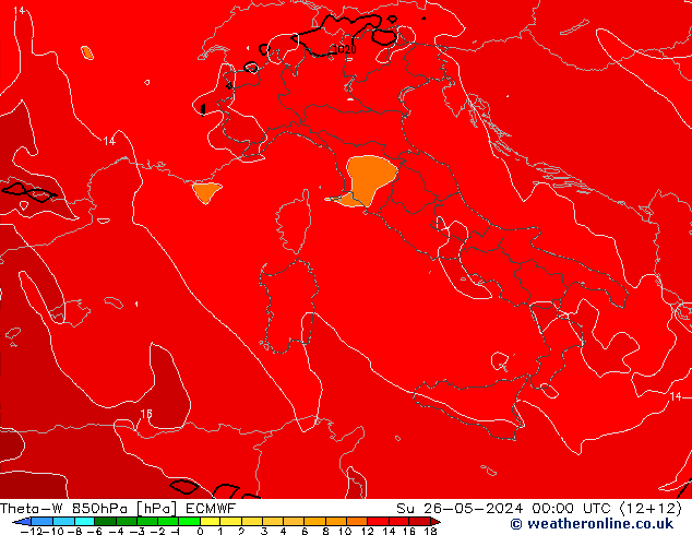 Theta-W 850hPa ECMWF Paz 26.05.2024 00 UTC