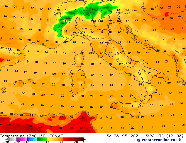 Temperaturkarte (2m) ECMWF Sa 25.05.2024 15 UTC