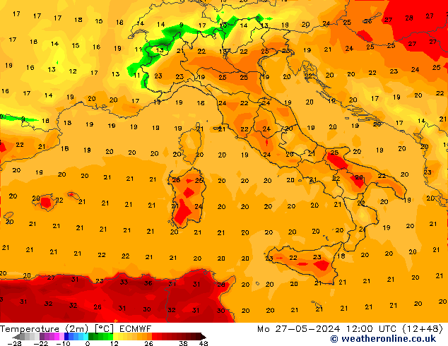 Temperaturkarte (2m) ECMWF Mo 27.05.2024 12 UTC