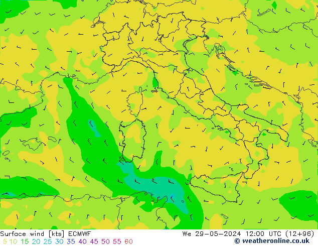 Vent 10 m ECMWF mer 29.05.2024 12 UTC