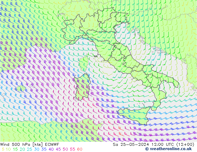 Wind 500 hPa ECMWF Sa 25.05.2024 12 UTC