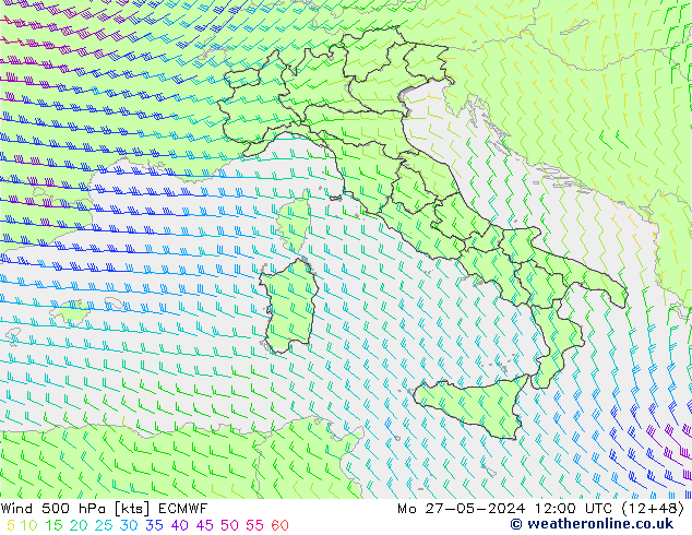 Rüzgar 500 hPa ECMWF Pzt 27.05.2024 12 UTC