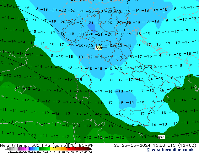 Height/Temp. 500 hPa ECMWF Sa 25.05.2024 15 UTC