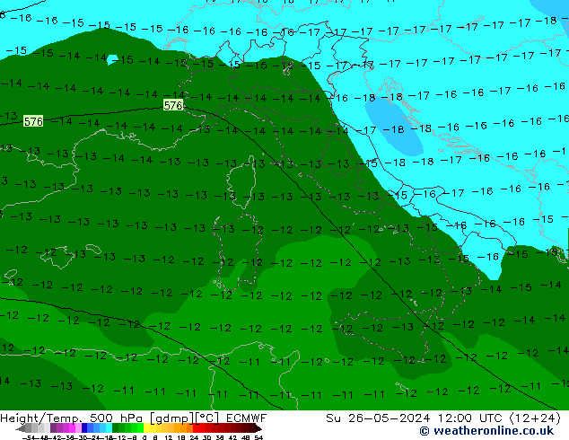 Z500/Rain (+SLP)/Z850 ECMWF dom 26.05.2024 12 UTC