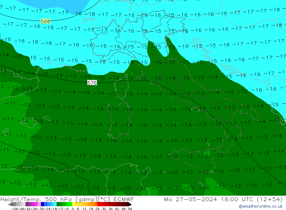 Z500/Rain (+SLP)/Z850 ECMWF Mo 27.05.2024 18 UTC