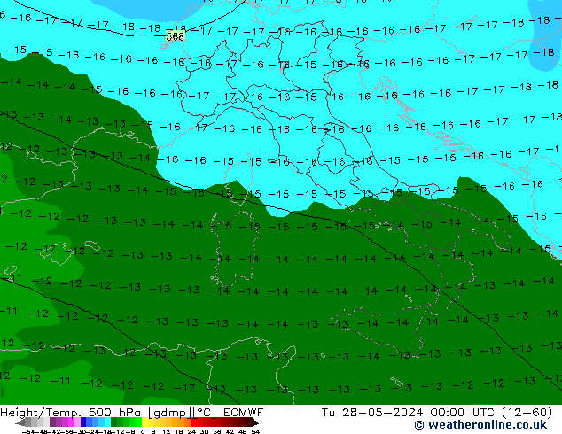 Z500/Yağmur (+YB)/Z850 ECMWF Sa 28.05.2024 00 UTC