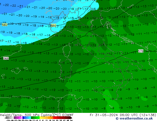 Height/Temp. 500 hPa ECMWF Fr 31.05.2024 06 UTC