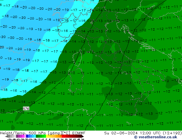 Z500/Rain (+SLP)/Z850 ECMWF Su 02.06.2024 12 UTC