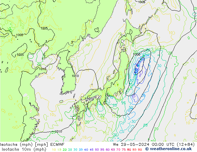 Isotachs (mph) ECMWF We 29.05.2024 00 UTC