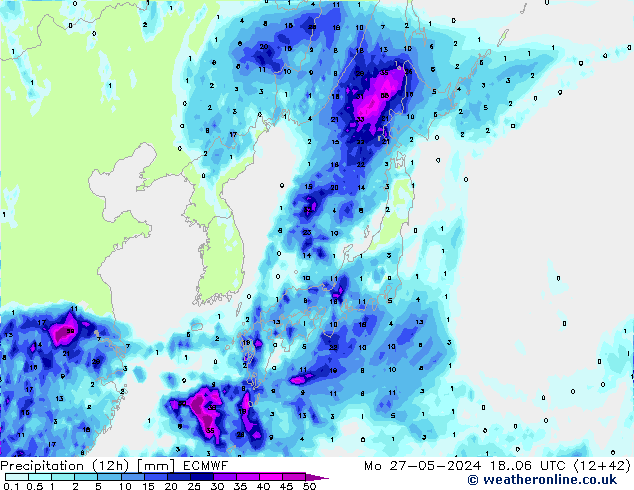 Precipitation (12h) ECMWF Po 27.05.2024 06 UTC