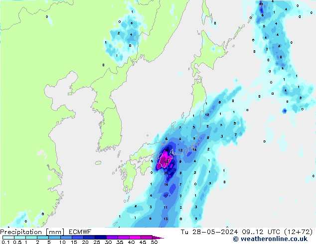 Precipitation ECMWF Tu 28.05.2024 12 UTC