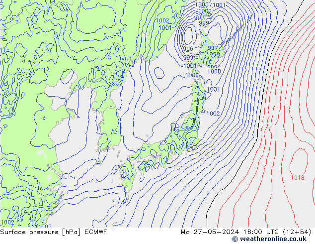 Surface pressure ECMWF Mo 27.05.2024 18 UTC