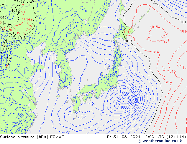 Luchtdruk (Grond) ECMWF vr 31.05.2024 12 UTC