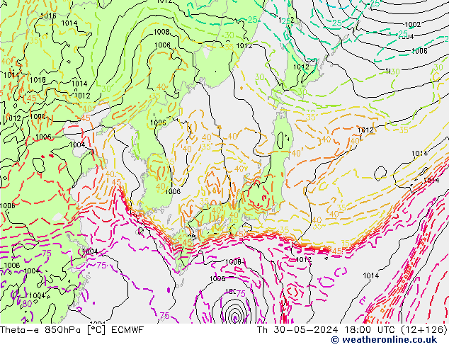 Theta-e 850hPa ECMWF Th 30.05.2024 18 UTC