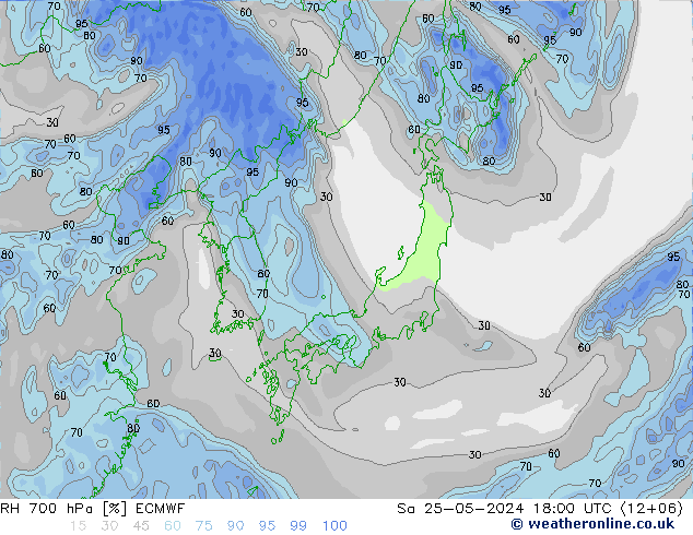 RH 700 hPa ECMWF  25.05.2024 18 UTC