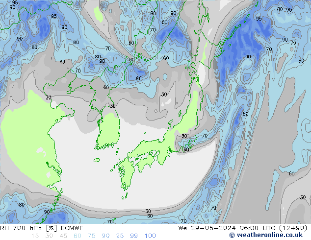 RH 700 hPa ECMWF St 29.05.2024 06 UTC