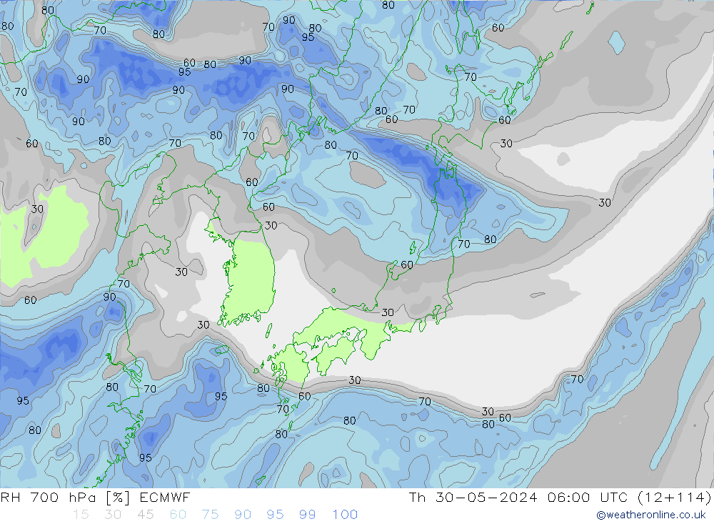 RV 700 hPa ECMWF do 30.05.2024 06 UTC