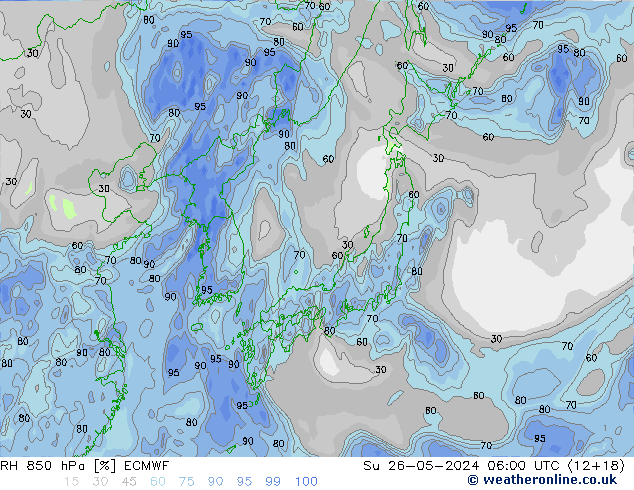 RH 850 hPa ECMWF nie. 26.05.2024 06 UTC