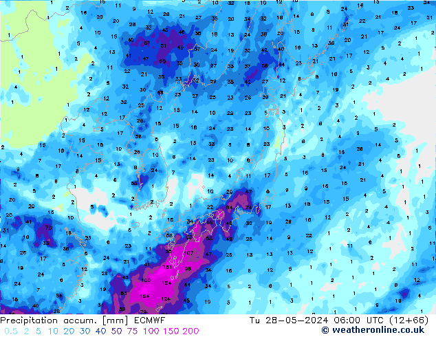 Precipitation accum. ECMWF mar 28.05.2024 06 UTC