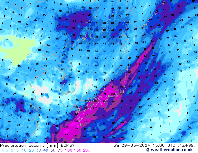 Precipitation accum. ECMWF We 29.05.2024 15 UTC