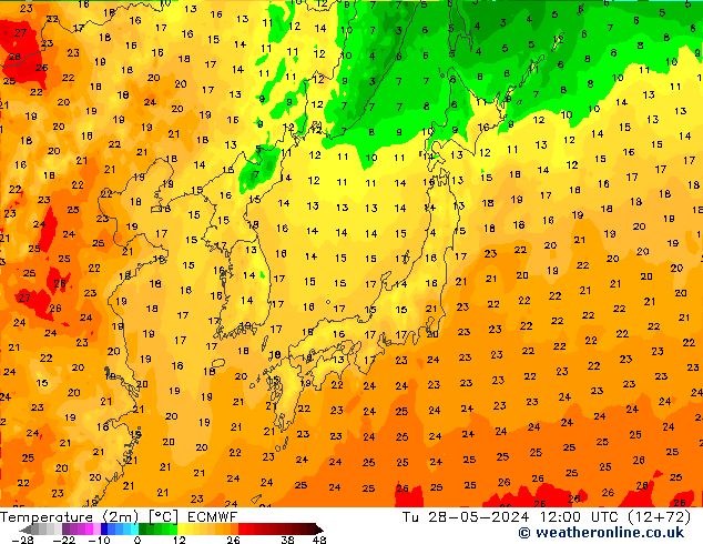 Temperatura (2m) ECMWF mar 28.05.2024 12 UTC