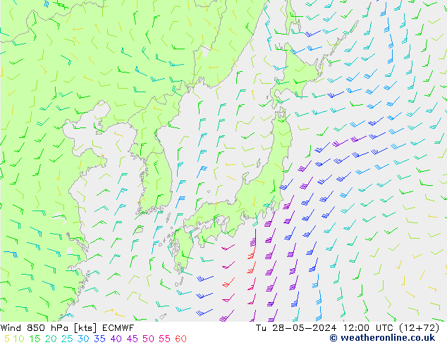 Wind 850 hPa ECMWF Tu 28.05.2024 12 UTC