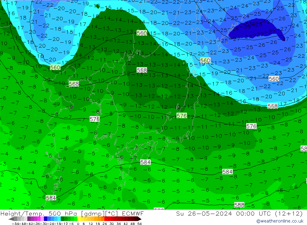 Z500/Rain (+SLP)/Z850 ECMWF Ne 26.05.2024 00 UTC