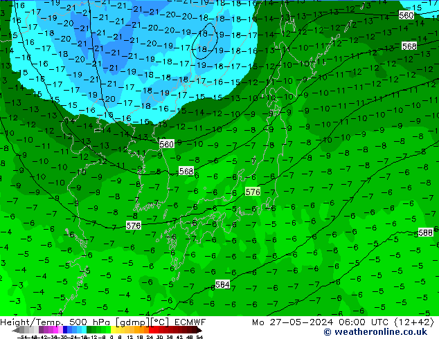 Z500/Rain (+SLP)/Z850 ECMWF  27.05.2024 06 UTC