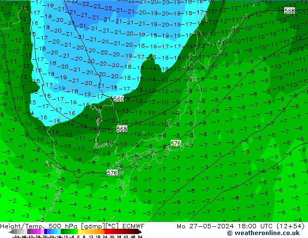 Z500/Rain (+SLP)/Z850 ECMWF Mo 27.05.2024 18 UTC