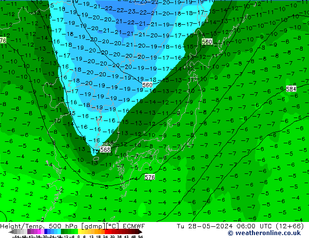 Height/Temp. 500 hPa ECMWF Tu 28.05.2024 06 UTC