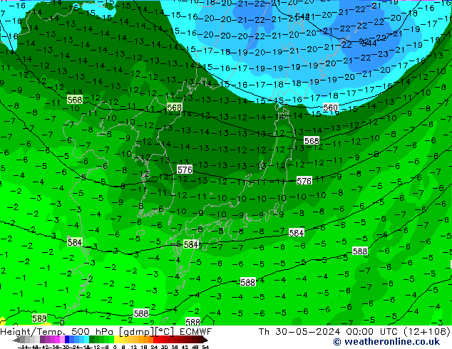 Z500/Rain (+SLP)/Z850 ECMWF Th 30.05.2024 00 UTC