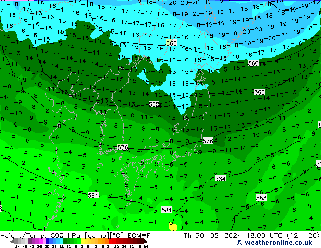 Z500/Rain (+SLP)/Z850 ECMWF Th 30.05.2024 18 UTC