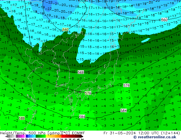 Yükseklik/Sıc. 500 hPa ECMWF Cu 31.05.2024 12 UTC