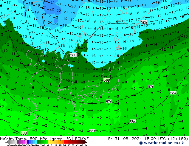 Z500/Yağmur (+YB)/Z850 ECMWF Cu 31.05.2024 18 UTC